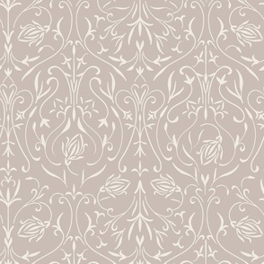 damask 02 - creamy white _ silver rust blush - traditional wallpaper