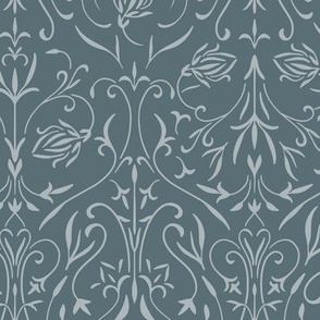 damask 02 - french grey _ marble blue - traditional wallpaper