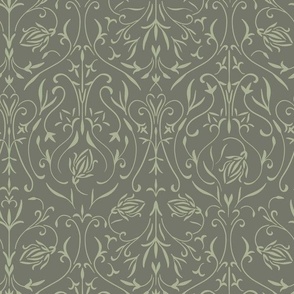 damask 02 - light sage green_ limed ash - traditional wallpaper