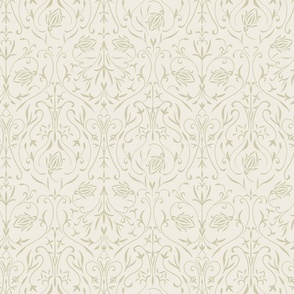 damask 02 - creamy white _ thistle green 02 - traditional wallpaper