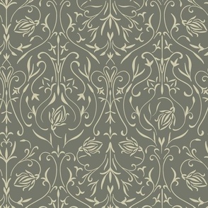 damask 02 - limed ash_ thistle green - traditional wallpaper