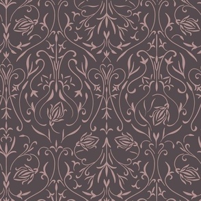 damask 02 - dusty rose pink_ purple brown - traditional wallpaper