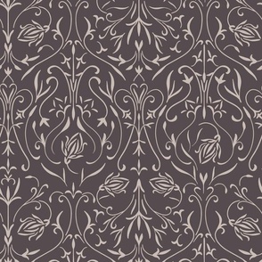 damask 02 - purple brown _ silver rust blush - traditional wallpaper