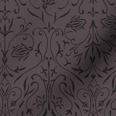 damask 02 - purple brown_ raisin black - traditional wallpaper