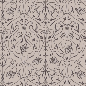 damask 02 - purple brown_ silver rust blush - traditional wallpaper