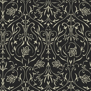 damask 02 - raisin black _ thistle green - traditional wallpaper