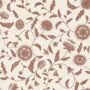 Vintage Floral - Brown Linen Texture
