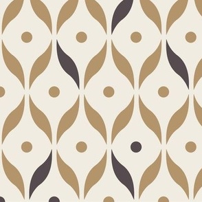 dots and leaves - creamy white _ lion gold _ purple brown - simple retro geometric