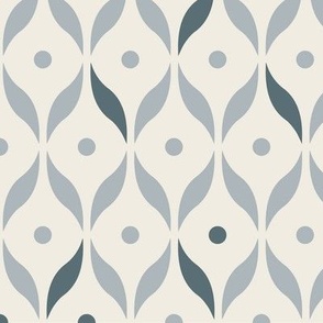 dots and leaves - creamy white _ french grey _ marble blue - simple retro geometric