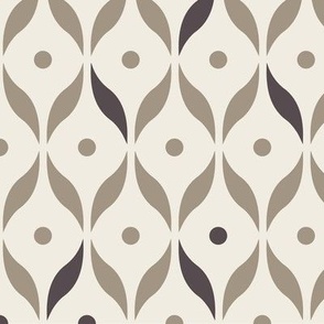dots and leaves - creamy white _ khaki brown _ purple brown - simple retro geometric