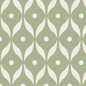 dots and leaves - creamy white _ light sage green - simple retro geometric