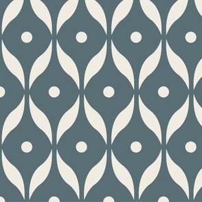 dots and leaves - creamy white _ marble blue - blue and white retro geometric