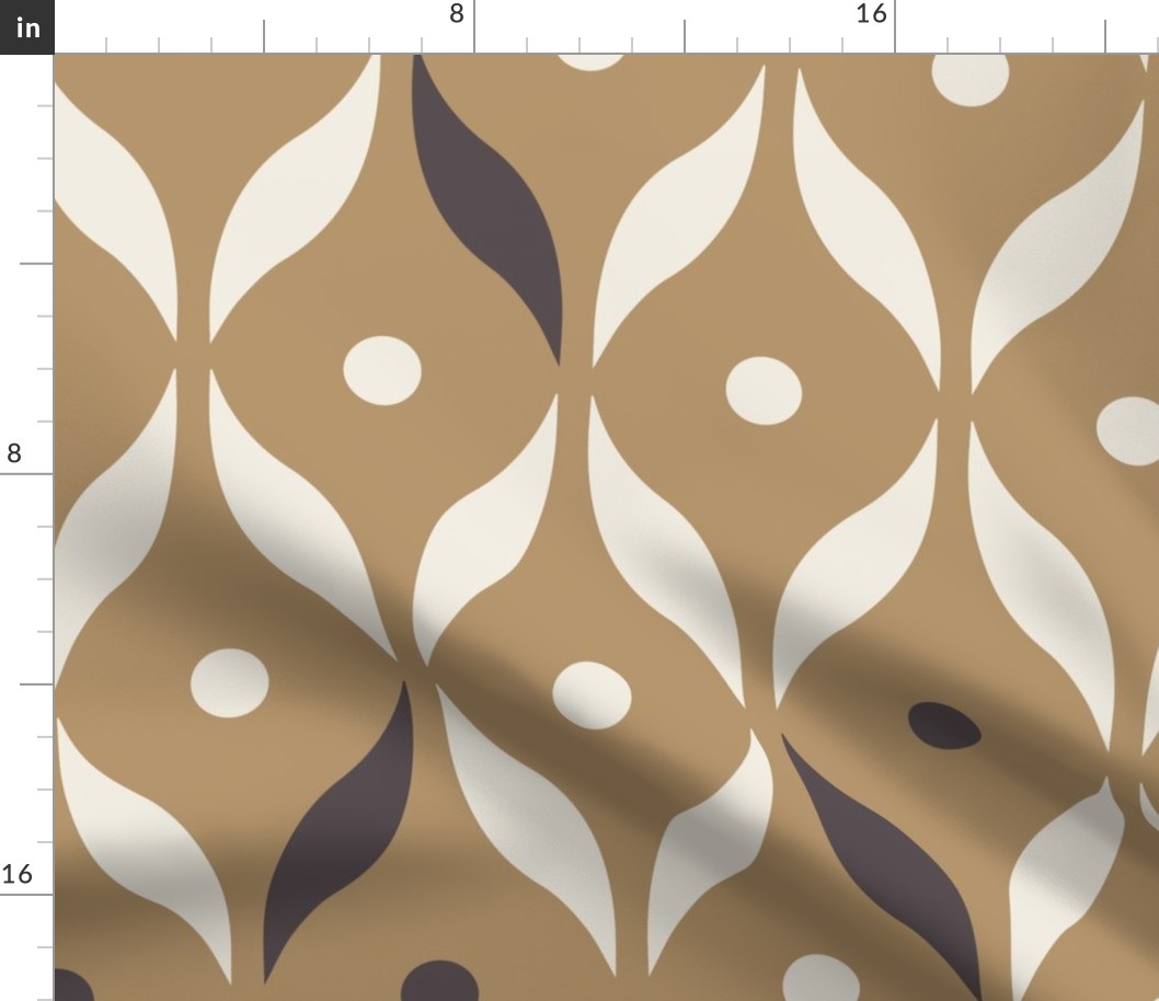 dots and leaves - creamy white _ lion gold mustard _ purple brown - simple retro geometric
