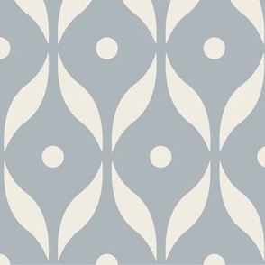 dots and leaves - creamy white _ french grey blue - simple retro geometric