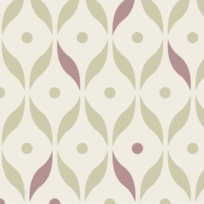 dots and leaves - creamy white _ dusty rose pink _ thistle green - preppy retro geometric