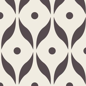 dots and leaves - creamy white _ purple brown - simple retro geometric