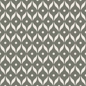 dots and leaves - creamy white _ limed ash green - simple retro geometric
