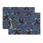 Blackbird Migration Table  Linens - blue background