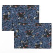 Blackbird Migration Table  Linens - blue background