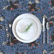 Blackbird Migration Table  Linens - blue background