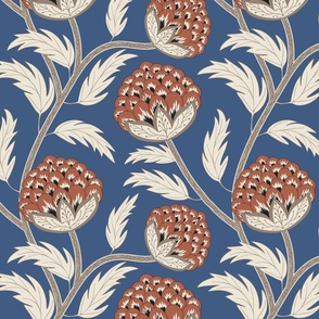 Indian Floral in Terracotta Brown and Blue