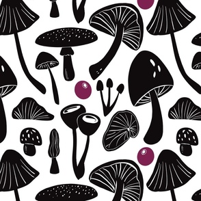 Mushroom in Retro white, black, and fuchsia - LARGE