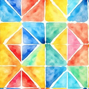 Summer Floral Watercolor Bright Bold Pattern / Colorful Diamond Triangles