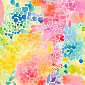 Summer Floral Watercolor Bright Bold Pattern / Colorful Dots Blotches Bokeh Round
