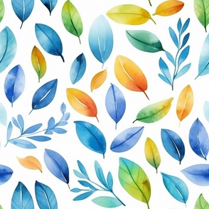 Summer Floral Watercolor Bright Bold Pattern / Colorful Spring Leaves