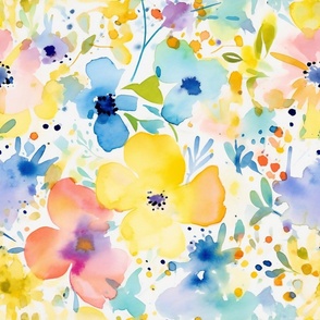 Colorful Hand Painted Watercolor Flower Flowers Floral Florals / Yellow Blue