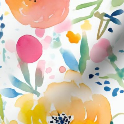 Colorful Hand Painted Watercolor Flower Flowers Floral Florals / Yellow Pink Blue