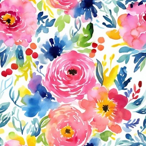 Stunning Beautiful Pretty Summer Bold Springtime Watercolor Flowers