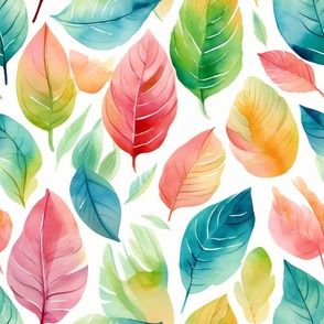Summer Floral Watercolor Bright Bold Pattern / Colorful Leaf Leaves