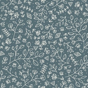 flowers and shapes - creamy white _ marble blue teal - small scale hand drawn floral