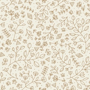 flowers and shapes - creamy white _ lion gold - small scale hand drawn floral
