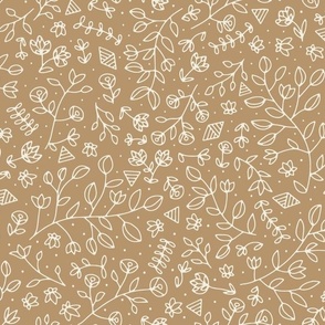 flowers and shapes - creamy white _ lion gold 02 - small scale hand drawn floral