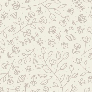 flowers and shapes - creamy white _ silver rust blush - small scale hand drawn floral