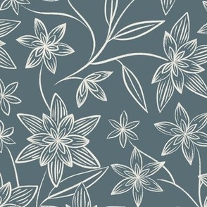 flowy flowers - creamy white_ marble blue - blue and white floral
