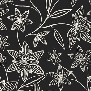 flowy flowers - creamy white_ raisin black - black and white floral