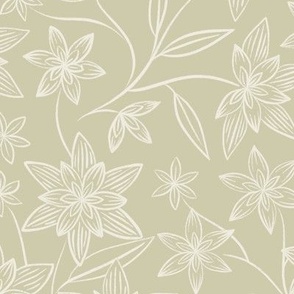 flowy flowers - creamy white_ thistle green - floral