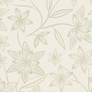 flowy flowers - creamy white_ thistle green - neutral floral