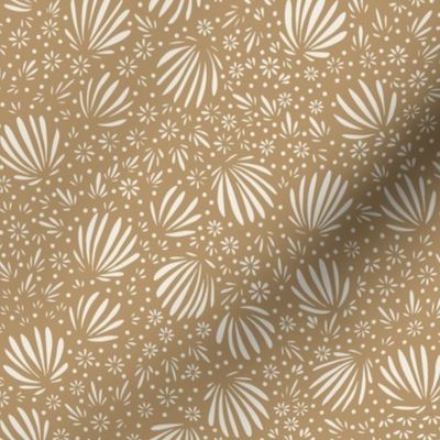 fronds and flowers - creamy white _ lion gold mustard - small scale micro ditsy floral