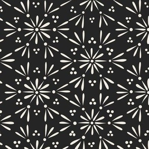 geo floral 02 - creamy white _ raisin black - black and white simple sweet geometrci