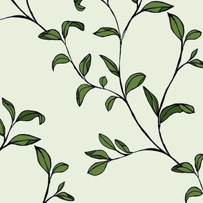 Green Leaves || branches botanical plant garden hand drawn leaves green diagonal 
