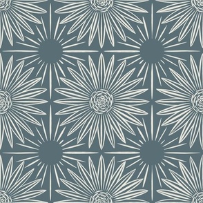 granny quilt - creamy white _ marble blue teal - floral grid