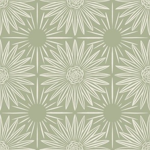 granny quilt - creamy white _ light sage green - floral grid