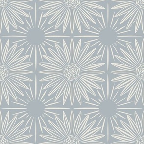 granny quilt - creamy white _ french grey blue - floral grid