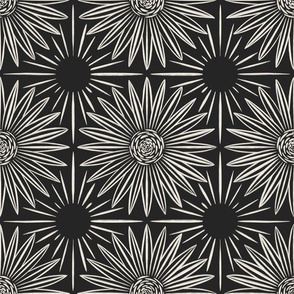 granny quilt - creamy white _ raisin black - floral grid