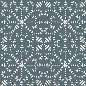 intertwined - creamy white _ marble blue teal - hand drawn geometric tile