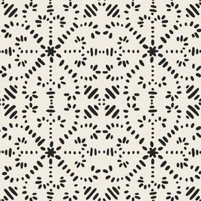 intertwined - creamy white _ raisin black - black and white hand drawn geometric tile